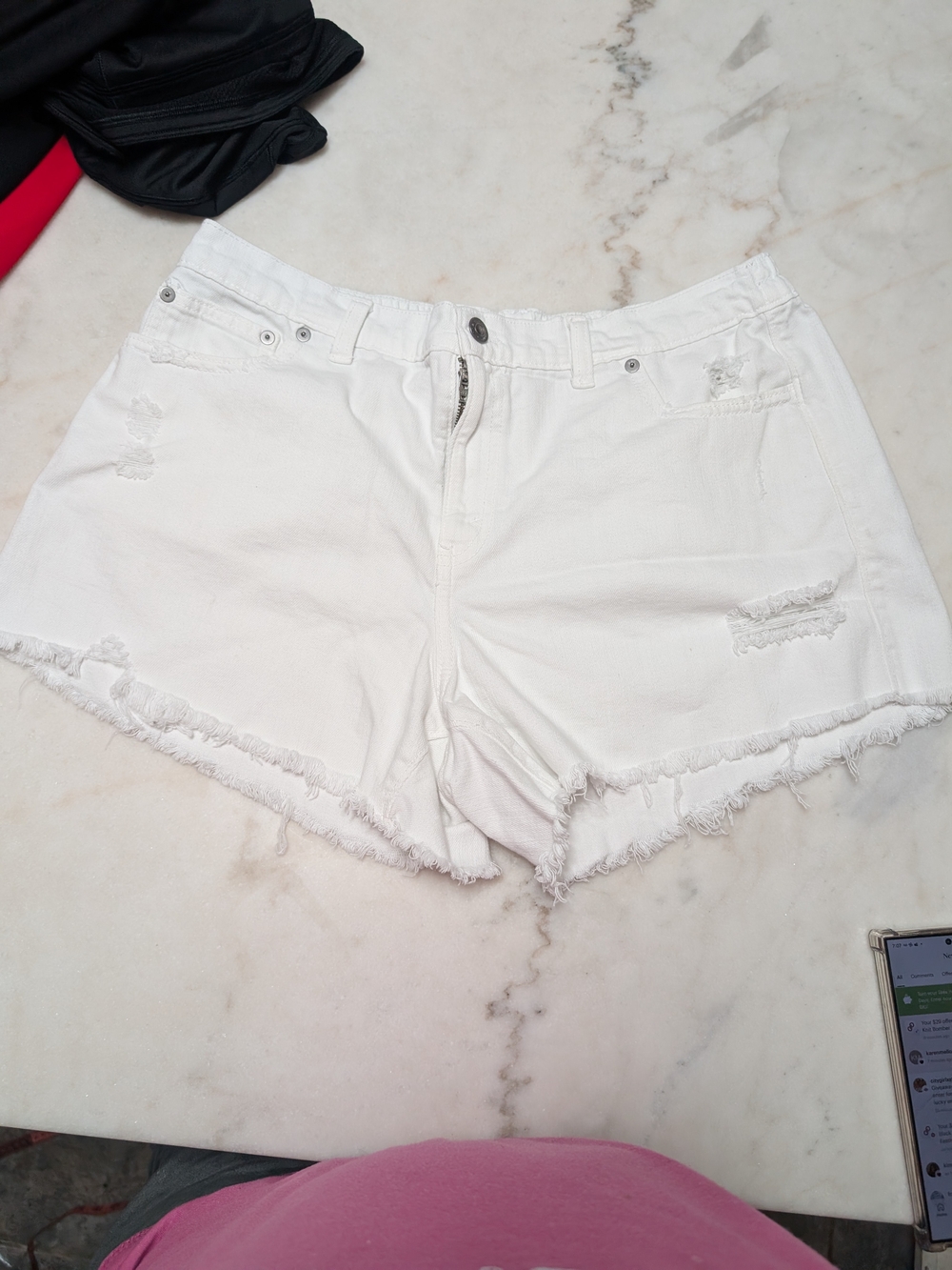 aerie White Distressed Frayed Hem Jean Shorts